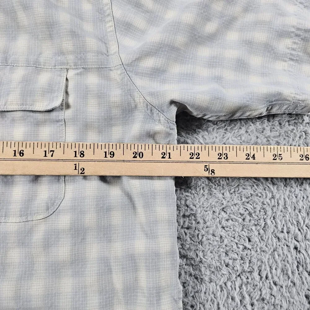 North Face Shirt Mens Medium Gray Tartan Plaid Button Up Pockets Hiking Outdoor